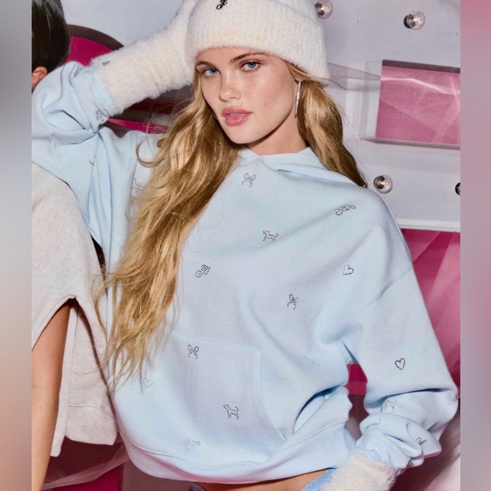 Pink x LoveShackFancy viral Fleece Oversized Hoodie bejeweled dog & bow GIFTWRAP